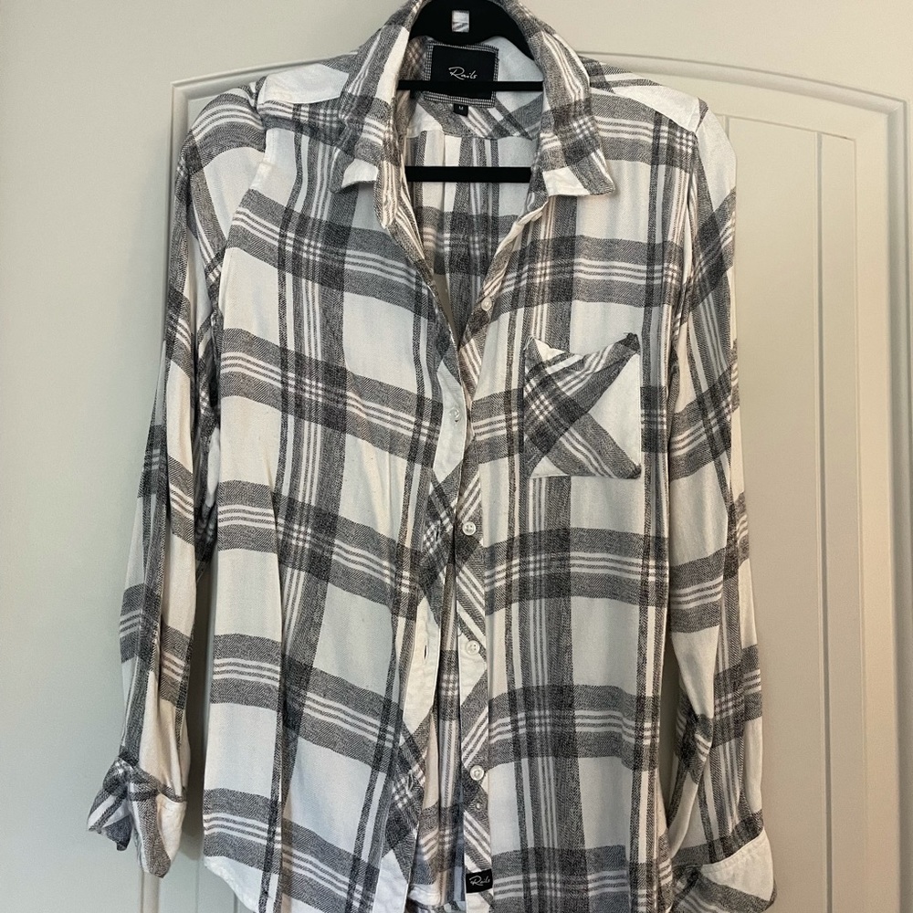 Rails White And Grey Cotton Button Down Flannel - image 1